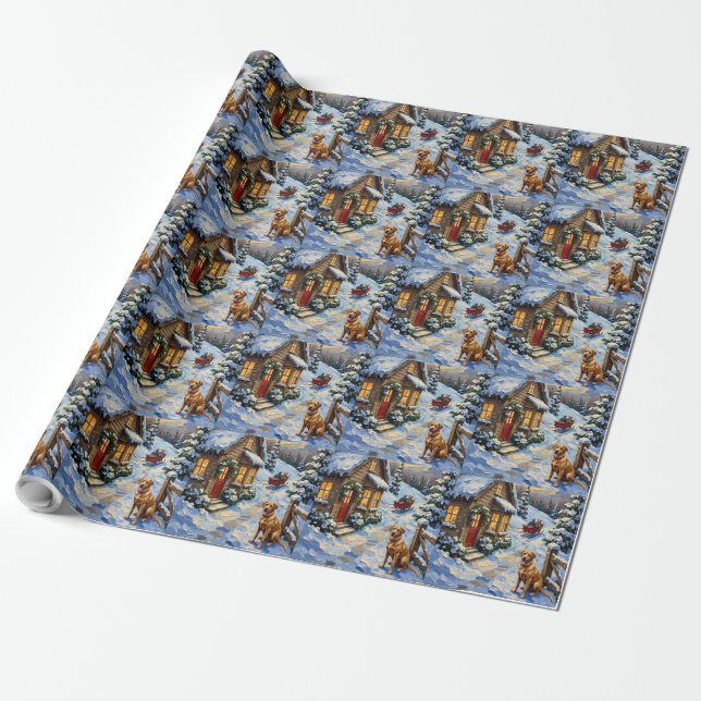 Vintage Labrador Retriever Christmas Cottage Wrapping Paper (Unrolled)