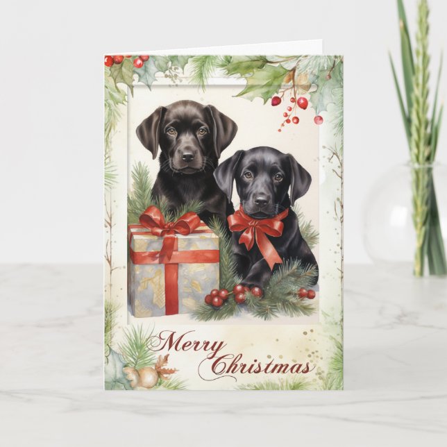 Vintage Labrador Retriever Christmas Holiday Card (Front)