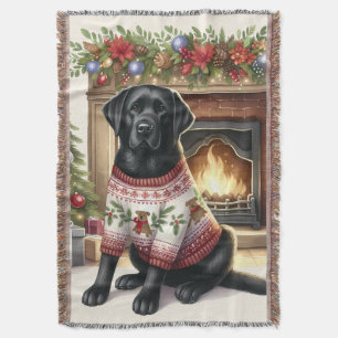 Vintage Labrador Retriever Dog Cozy Christmas Throw Blanket