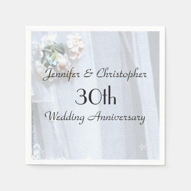 Vintage Lace 30th Wedding Anniversary, Name, Paper Napkins (Front)