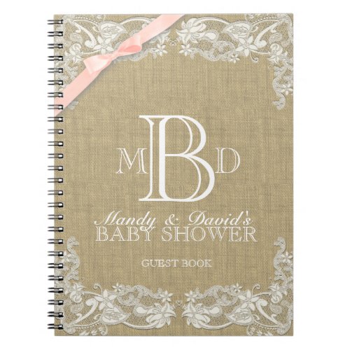 Vintage Lace and Blush Bow Guest Book