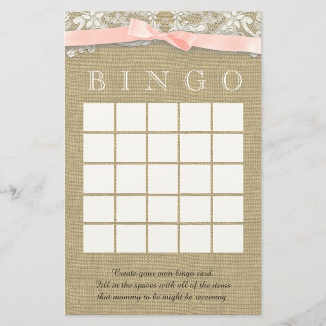 Vintage Lace and Blush Bow Shower Bingo (Front)