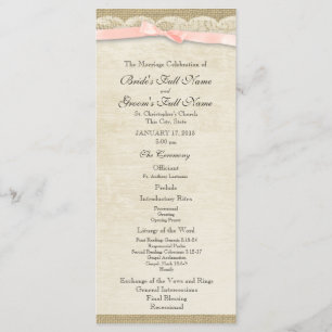 Vintage Lace and Blush Bow Wedding Program