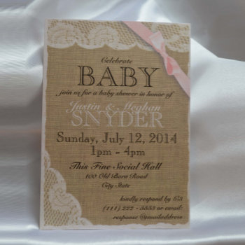 Vintage Lace And Bow Baby Shower Blush Pink Invitation by happygotimes at Zazzle