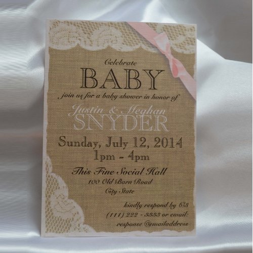 Vintage Lace and Bow Baby Shower Blush Pink Invitation