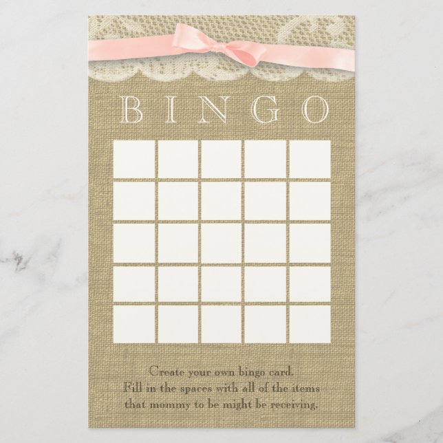 Vintage Lace and Bow Shower Bingo (Front)