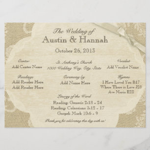 Vintage Lace and Burlap Wedding Program Card