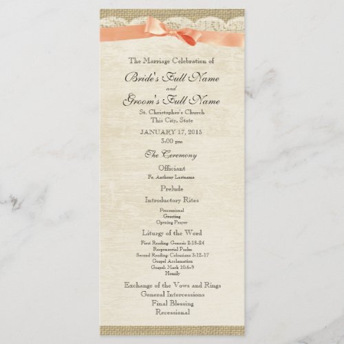 Vintage Lace and Coral Bow Wedding Program