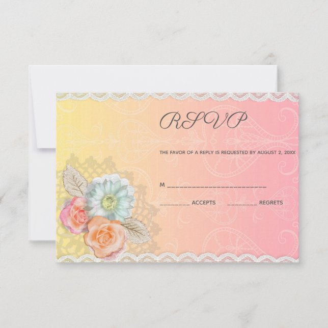 Vintage Lace And Flowers RSVP Card (Front)