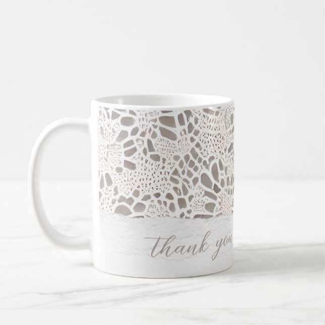 Vintage Lace and Linen Thank You Coffee Mug (Left)