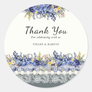 Vintage Lace And Pearls Floral Thank You Sticker
