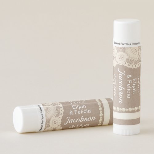 Vintage Lace And Pearls Thank You Wedding Favor Lip Balm