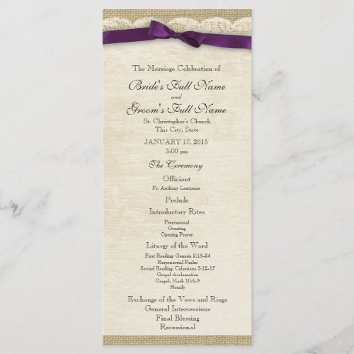 Vintage Lace and Purple Bow Wedding Program