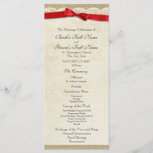 Vintage Lace and Red Bow Wedding Program