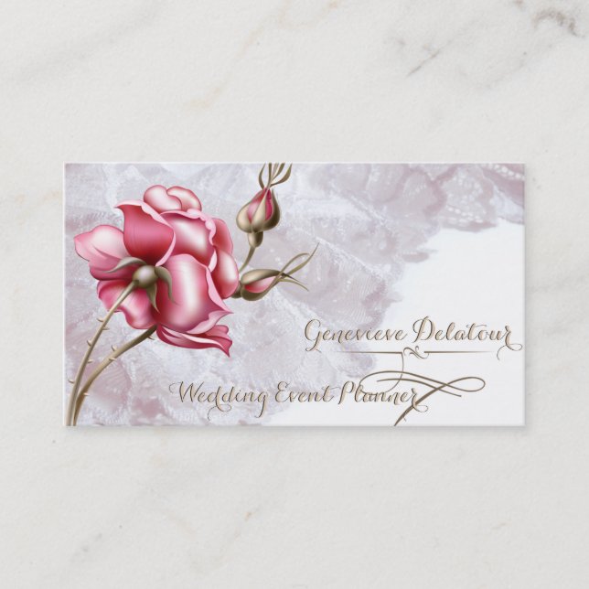 Vintage Lace and Rose Wedding Planner Business Card (Front)