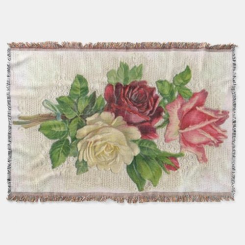 Vintage Lace and Roses Afghan Throw Blanket