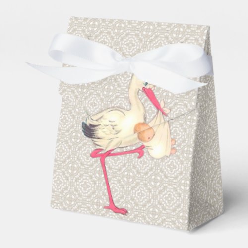 Vintage Lace and Stork Baby Shower Favor Boxes