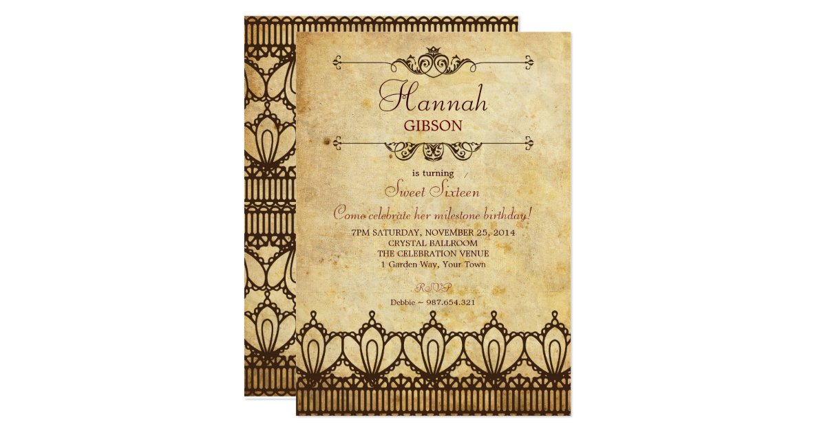 Vintage Sweet 16 Invitations 9