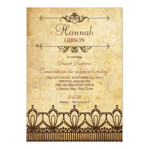 Vintage Sweet 16 Invitations 1