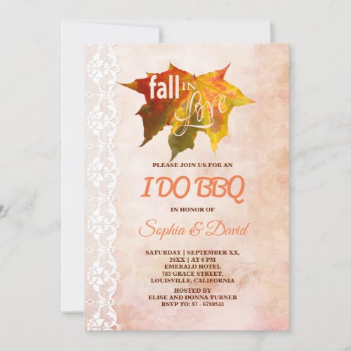 Vintage Lace Autumn Fall in Love Wedding I DO BBQ Invitation