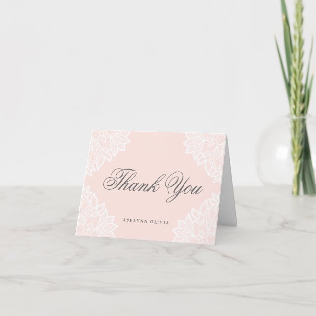 Vintage lace baptism photo thank you card (Front)