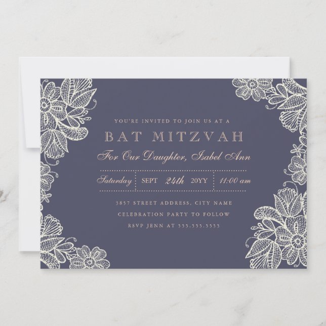 Vintage Lace Bat Mitzvah Invitation (Front)