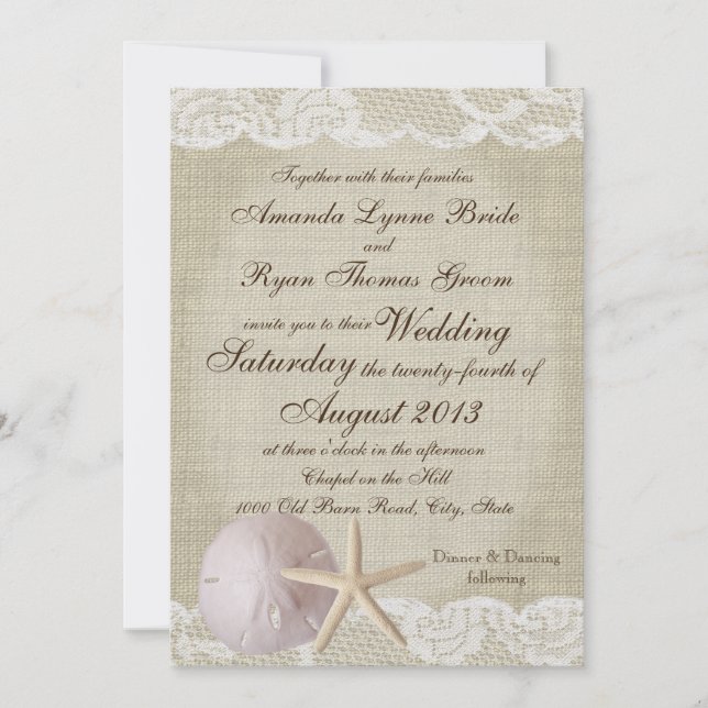 Vintage Lace Beach Wedding Invitation (Front)