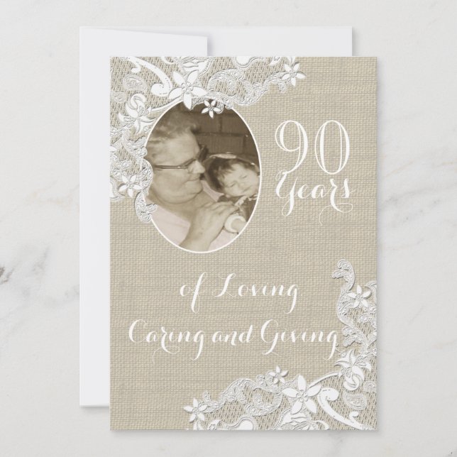 Vintage Lace Birthday with Photo Invitation (Front)