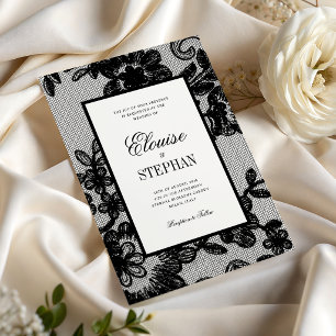 Vintage Lace Black & White Antique Floral Wedding Invitation
