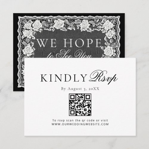 Vintage Lace Black White Doily QR Code RSVP Card