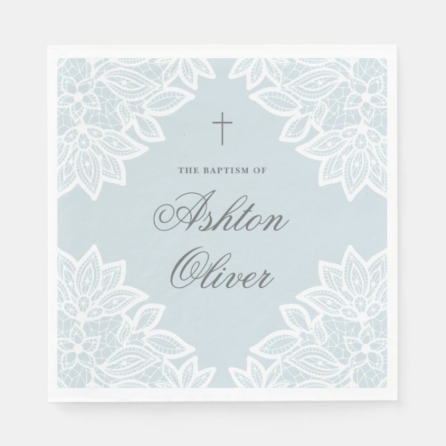 Vintage Lace Blue Christening Baptism  Napkins (Front)