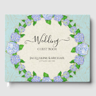 Vintage Lace Blue Hydrangea Aqua Elegant Damask Guest Book