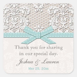 Vintage Lace Blue Wedding Favor Labels Stickers