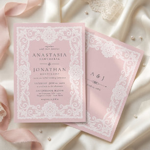 Vintage Lace Blush Pink Wedding Invitation
