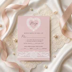Vintage Lace Blush Pink Wedding RSVP Card