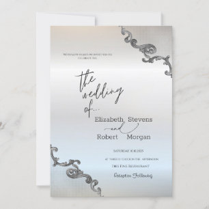 Vintage Lace Border Silver Wedding Invitation