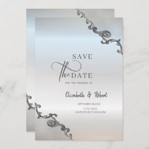 Vintage Lace Border Silver Wedding Save The Date