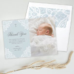 Vintage Lace Boys Baptism Thank You Note Card<br><div class="desc">An elegant baptism thank you card featuring vintage lace details on a pastel background with baby photo and personal message. The back is intentionally left blank to allow for additional photos or lengthier message if desired.</div>