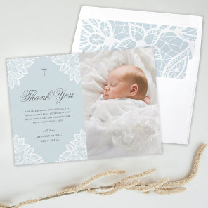 Vintage Lace Boys Baptism Thank You Note Card