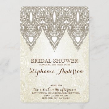 Vintage Lace Bridal Shower Invitations by ThreeFoursDesign at Zazzle