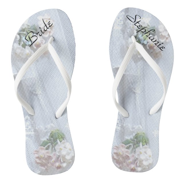 Vintage Lace Bride Wedding Personalized Flip Flops (Footbed)