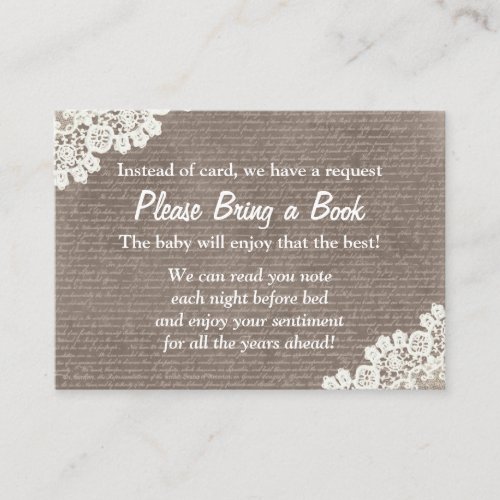 Vintage Lace Bring a Book Baby Shower Insert
