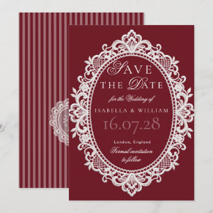 Vintage Lace Burgundy Old Money Save the date Invitation