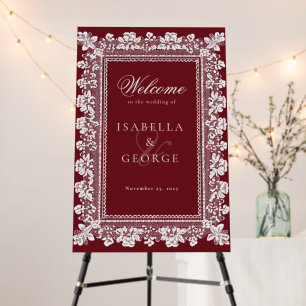 Vintage Lace Burgundy Old Money Wedding Welcome Foam Board