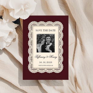 Vintage  Lace Burgundy Save the Date