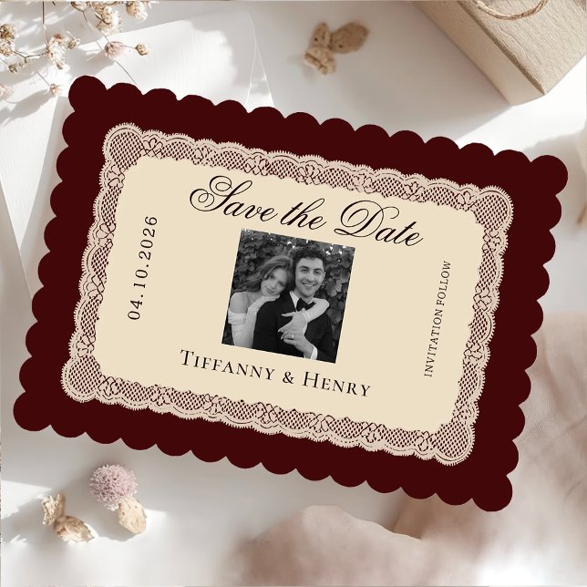 Vintage  Lace Burgundy Save the Date (Creator Uploaded)