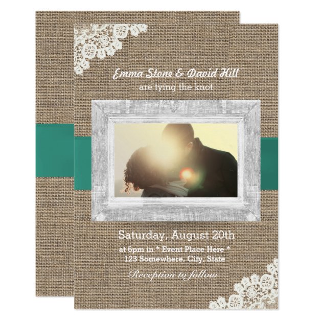 Vintage Lace & Burlap Custom Photo Wedding Card