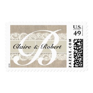 Vintage Lace & Burlap Look Wedding Postage