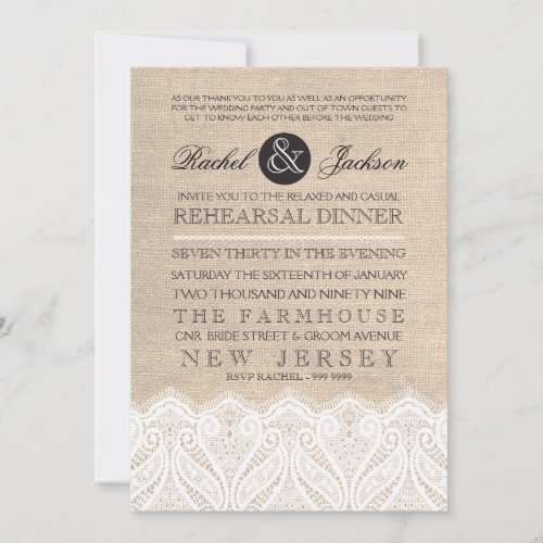 Vintage Lace &amp; Burlap Rehearsal Dinner Invitation