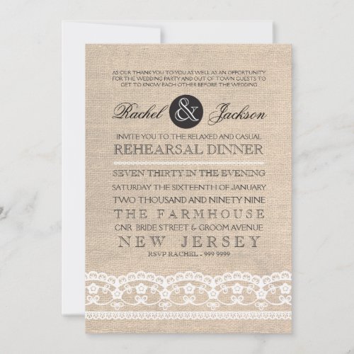 Vintage Lace &amp; Burlap Rehearsal Dinner Invitation